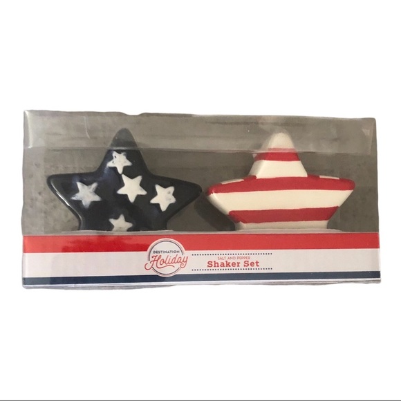 Patriotic Americana Stars & Stripes star spangled banner salt & pepper set new - Picture 2 of 10